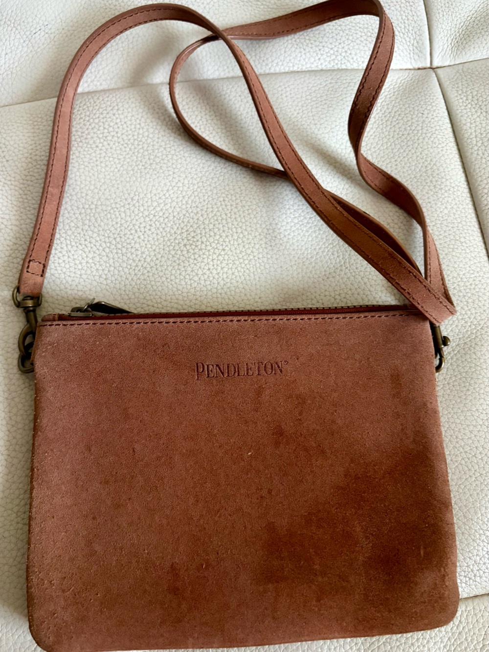 Pendleton Suede Crossbody Bag in Rose Brown